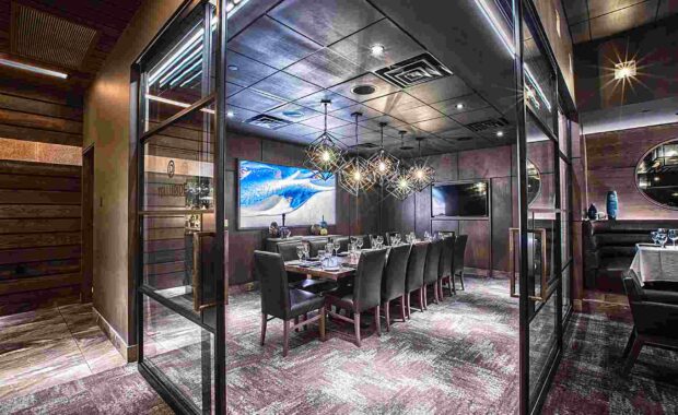 Modern restaurant with custom wall art