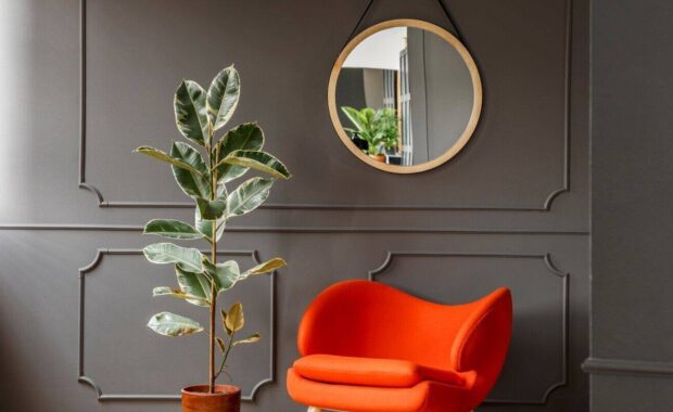 mirrored acrylic hanging on the wall with molding