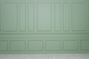 green wall with wainscoting background