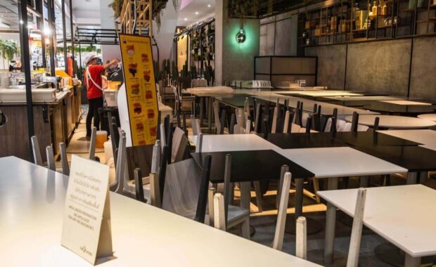 restaurants food outlet shop removed seating area after Thai government restrict eat in customer