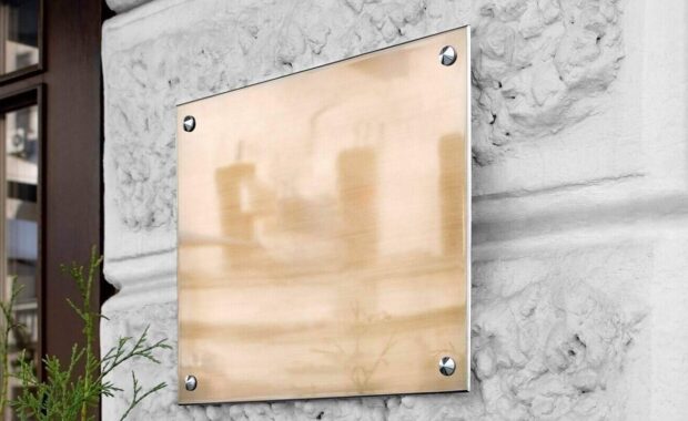 acrylic sign board on building for business logotype mokcup template