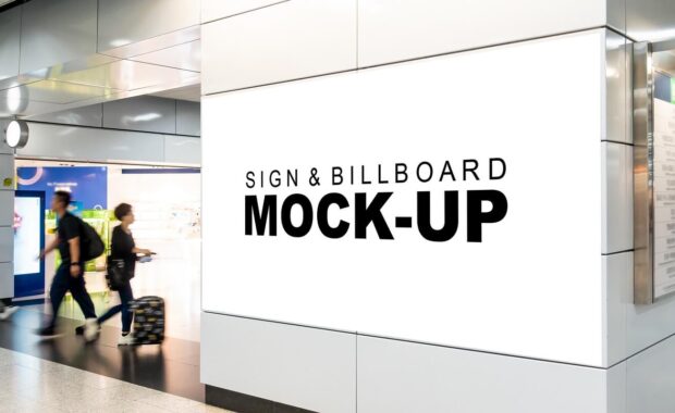 horizontal billboard at walkway in building