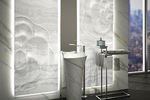 backlit wall panels in bathroom