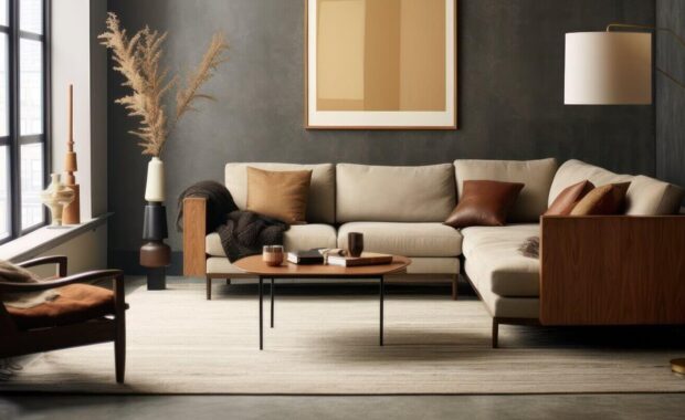 luxurious living room with wall textures and paintings