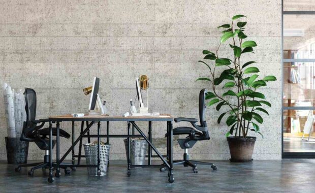 office interior in loft, with industrial wall covering