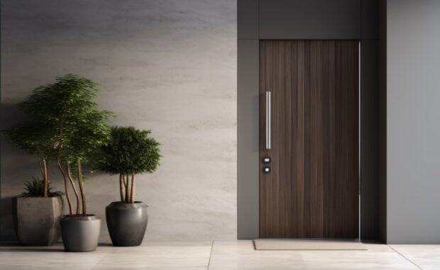 Foyer entrance with grey marble custom wall covering