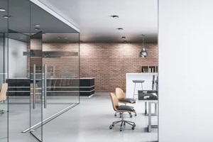 silent and comfortable office lobby interior with blank white acoustic wall art