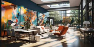 abstract custom wall covering in office