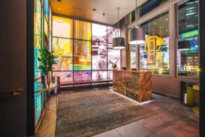 acrylic custom wall covering in lobby