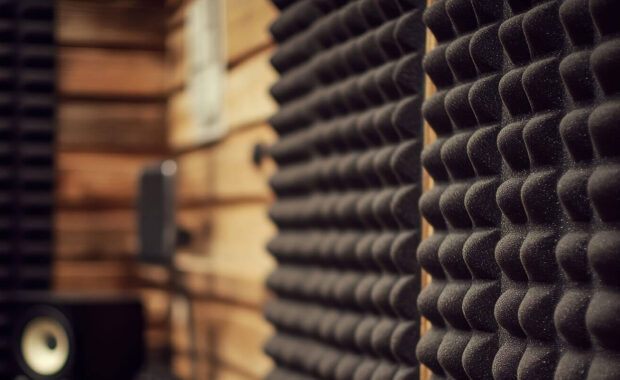 soundproofing acoustic art panels on the studio wall