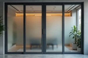 cabin with frosted glass door